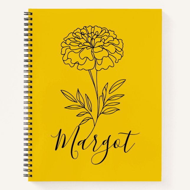 Personalized Name October Marigold Birth Flower  Notebook (Front)