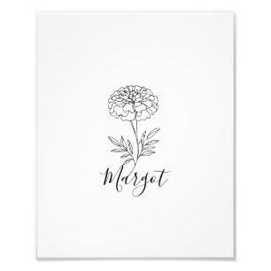 Personalized Name October Marigold Birth Flower Photo Print