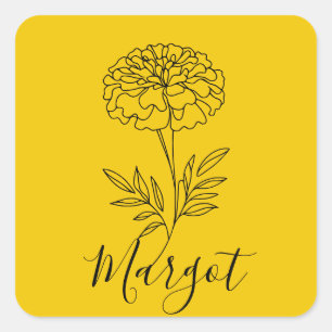 Personalized Name October Marigold Birth Flower Square Sticker
