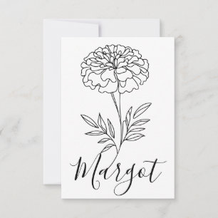 Personalized Name October Marigold Birth Flower  Thank You Card