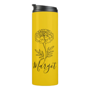 Personalized Name October Marigold Birth Flower Thermal Tumbler