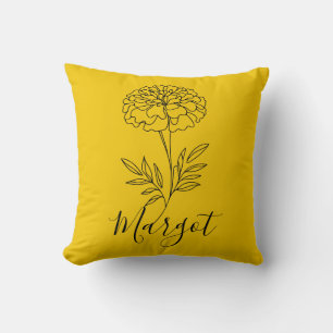 Personalized Name October Marigold Birth Flower  Throw Pillow