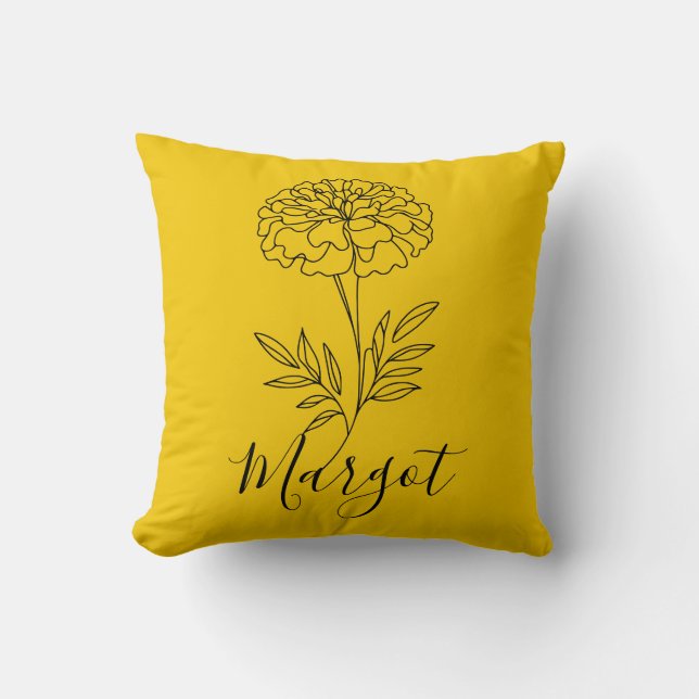 Personalized Name October Marigold Birth Flower  Throw Pillow (Front)