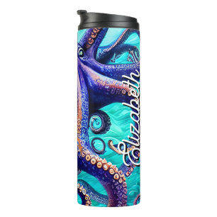 Personalized Name Octopus Blue Ocean Wave Abstract Thermal Tumbler