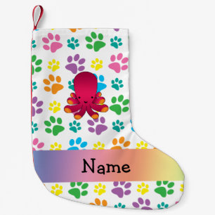 Personalized name octopus rainbow paws small christmas stocking