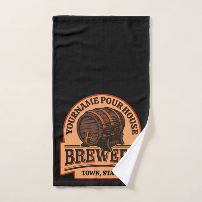 Personalized NAME Old Oak Barrel Beer Keg Brewery  Bath Towel Set (Hand Towel)