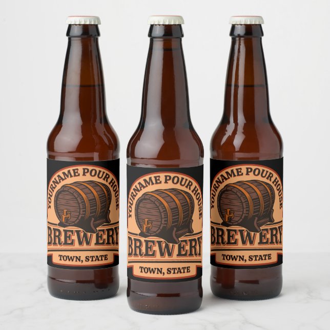 Personalized NAME Old Oak Barrel Beer Keg Brewery  Bottle Label (Bottles)
