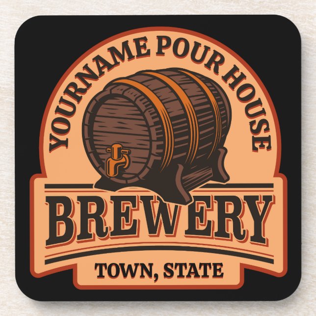 Personalized NAME Old Oak Barrel Beer Keg Brewery Coaster (Front)