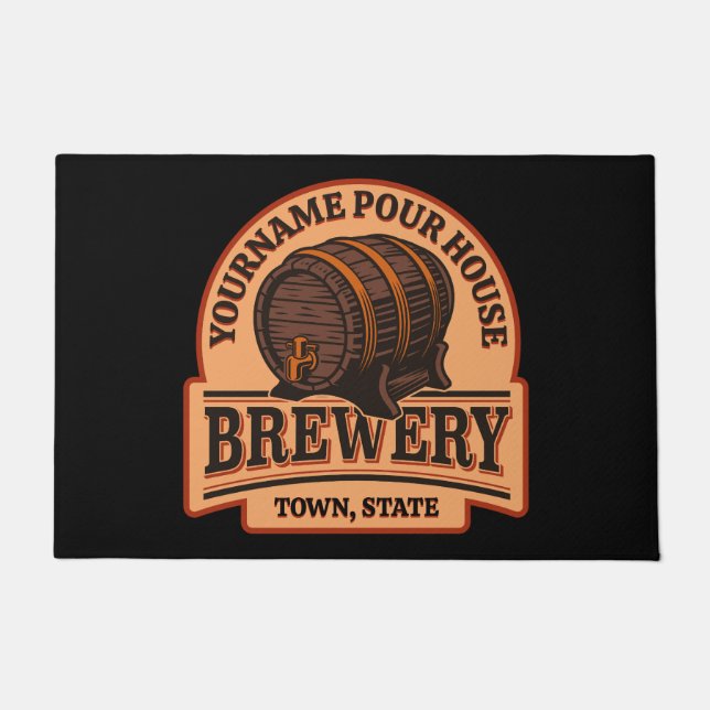 Personalized NAME Old Oak Barrel Beer Keg Brewery  Doormat (Front)