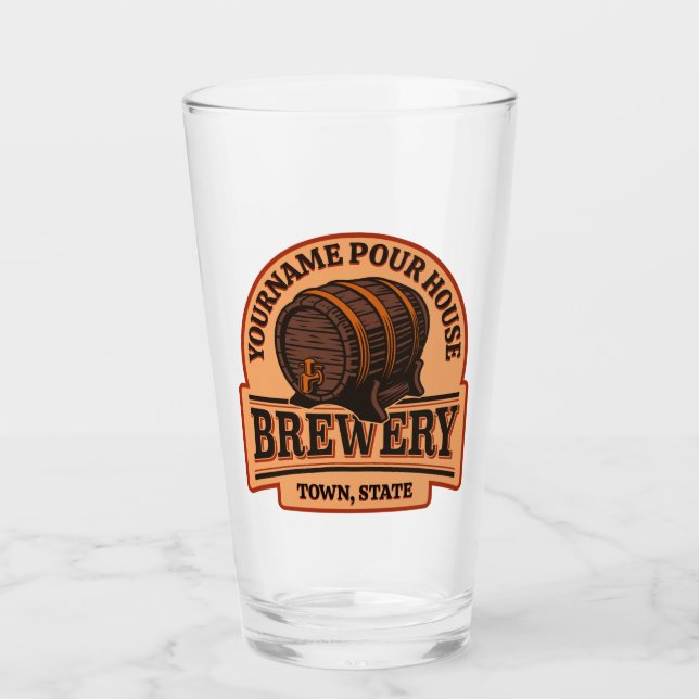 Personalized NAME Old Oak Barrel Beer Keg Brewery  Glass (Front)