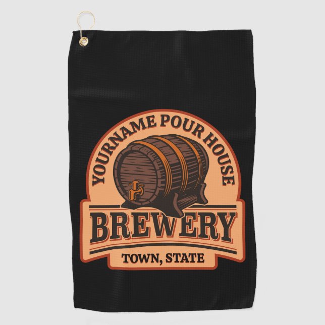 Personalized NAME Old Oak Barrel Beer Keg Brewery  Golf Towel (Front)