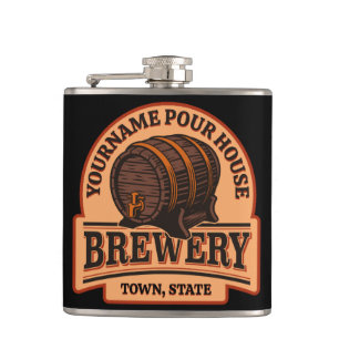Personalized NAME Old Oak Barrel Beer Keg Brewery Hip Flask