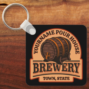 Personalized NAME Old Oak Barrel Beer Keg Brewery  Keychain