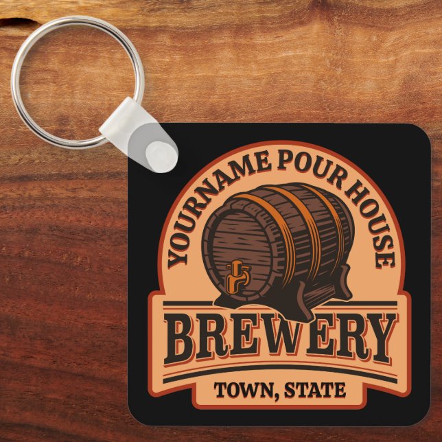 Personalized NAME Old Oak Barrel Beer Keg Brewery  Keychain (Front)