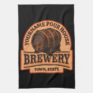 Personalized NAME Old Oak Barrel Beer Keg Brewery  Kitchen Towel