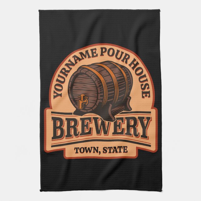 Personalized NAME Old Oak Barrel Beer Keg Brewery  Kitchen Towel (Vertical)