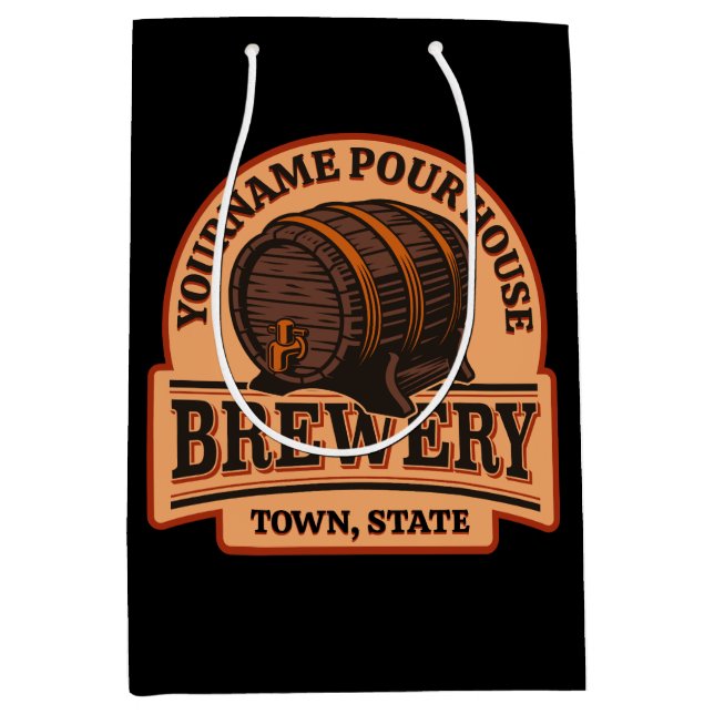 Personalized NAME Old Oak Barrel Beer Keg Brewery  Medium Gift Bag (Front)