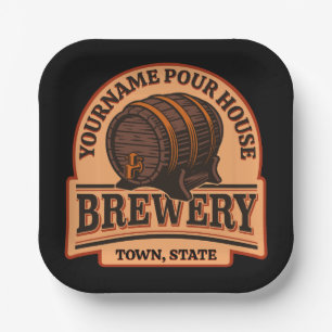 Personalized NAME Old Oak Barrel Beer Keg Brewery Paper Plate