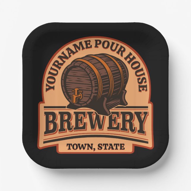 Personalized NAME Old Oak Barrel Beer Keg Brewery Paper Plate (Front)