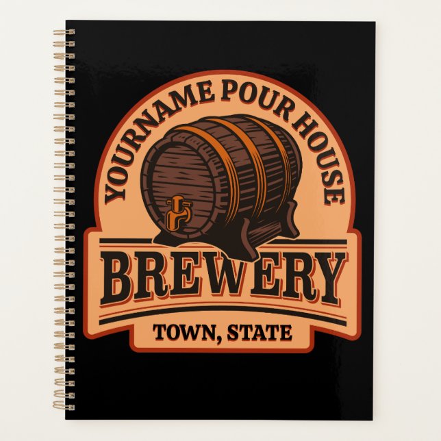 Personalized NAME Old Oak Barrel Beer Keg Brewery Planner (Front)