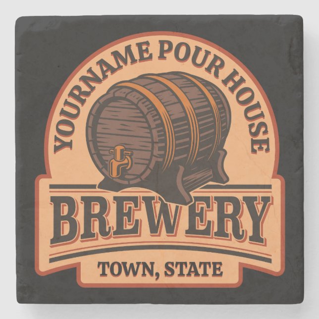 Personalized NAME Old Oak Barrel Beer Keg Brewery Stone Coaster (Front)