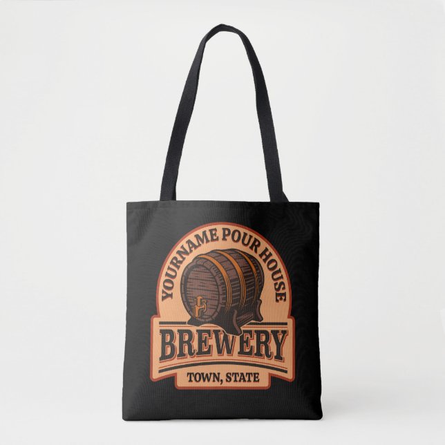 Personalized NAME Old Oak Barrel Beer Keg Brewery Tote Bag (Front)