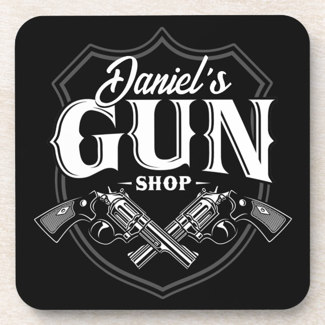 Personalized NAME Old Revolvers Gun Shop Firearms  Coaster (Front)