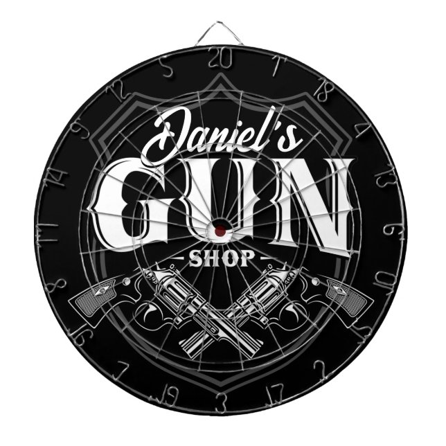 Personalized NAME Old Revolvers Gun Shop Firearms  Dartboard (Front)