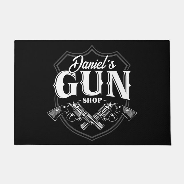 Personalized NAME Old Revolvers Gun Shop Firearms  Doormat (Front)