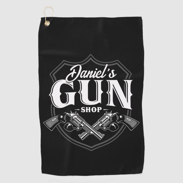 Personalized NAME Old Revolvers Gun Shop Firearms  Golf Towel (Front)