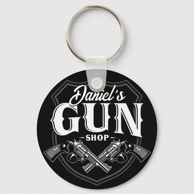 Personalized NAME Old Revolvers Gun Shop Firearms  Keychain (Front)
