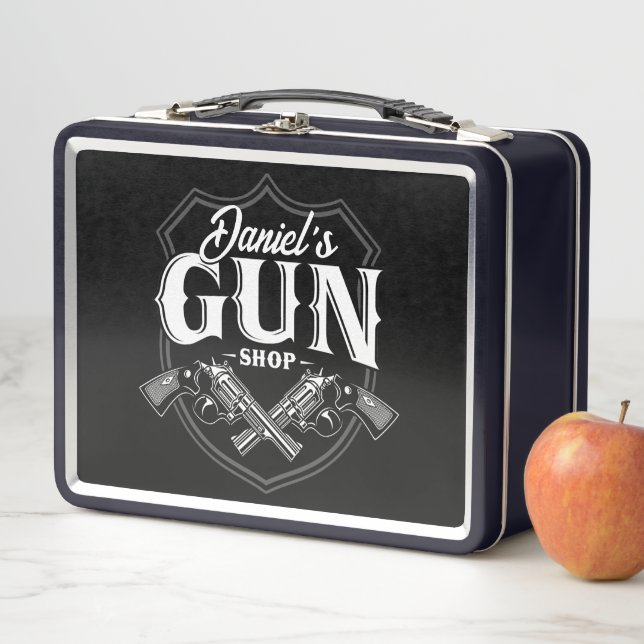 Personalized NAME Old Revolvers Gun Shop Firearms  Metal Lunch Box (In Situ)