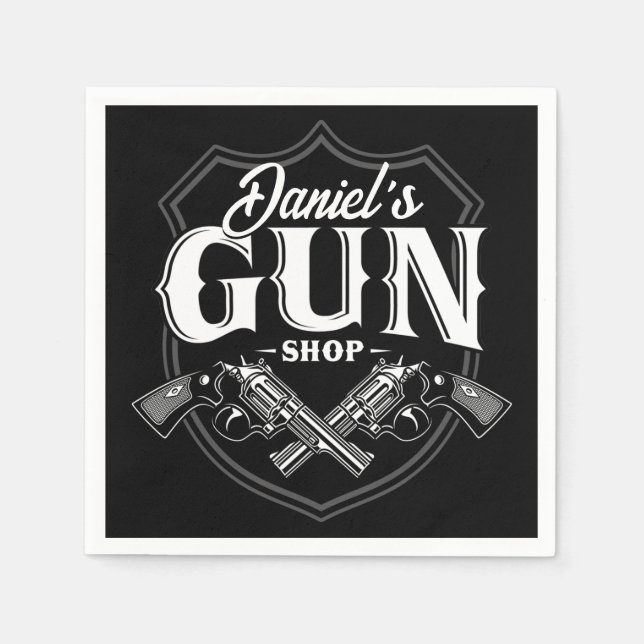 Personalized NAME Old Revolvers Gun Shop Firearms  Napkin (Front)