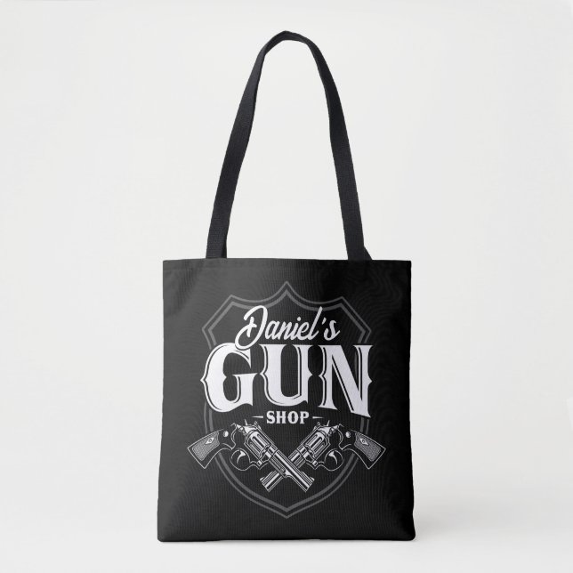 Personalized NAME Old Revolvers Gun Shop Firearms  Tote Bag (Front)