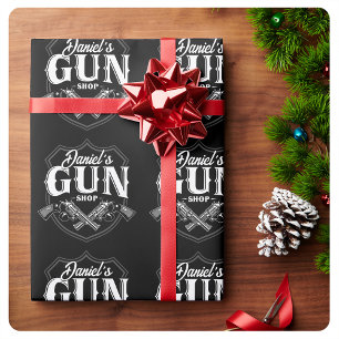 Personalized NAME Old Revolvers Gun Shop Firearms Wrapping Paper