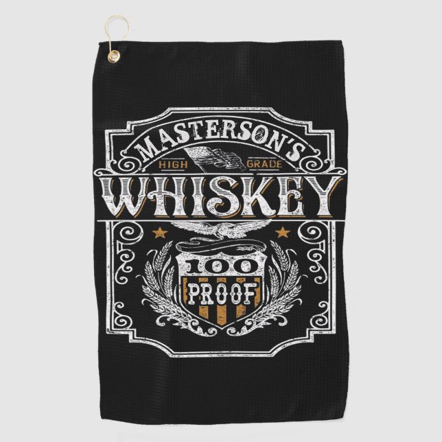 Personalized NAME Old West Whiskey Brewery Bar Golf Towel (Front)