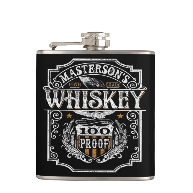 Personalized NAME Old West Whiskey Brewery Bar Hip Flask (Front)