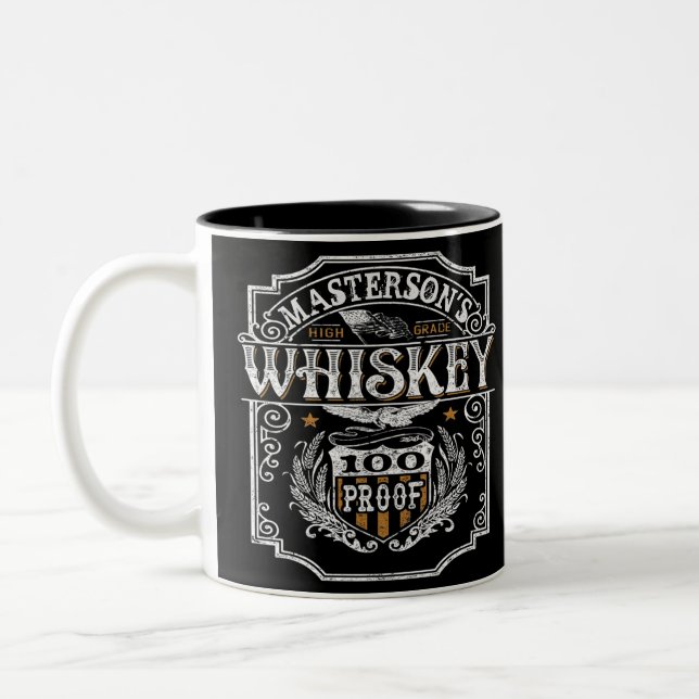 Personalized NAME Old West Whiskey Brewery Bar Two-Tone Coffee Mug (Left)