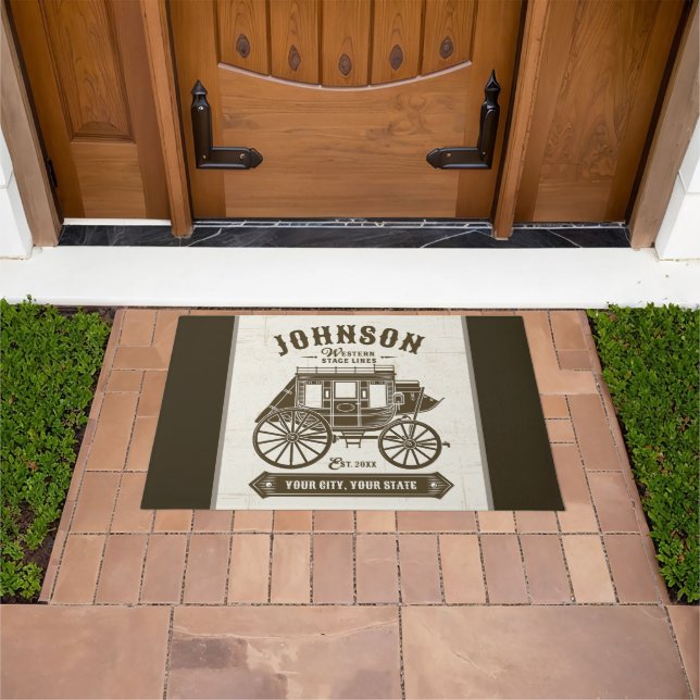 Personalized NAME Old Western Stagecoach Carriage Doormat (Outdoor)