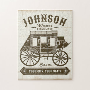 Personalized NAME Old Western Stagecoach Carriage Jigsaw Puzzle