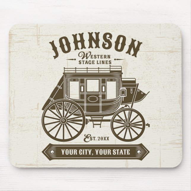Personalized NAME Old Western Stagecoach Carriage Mouse Pad (Front)