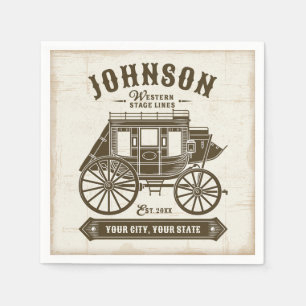 Personalized NAME Old Western Stagecoach Carriage Napkin