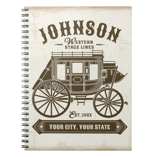 Personalized NAME Old Western Stagecoach Carriage Notebook (Front)
