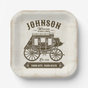 Personalized NAME Old Western Stagecoach Carriage Paper Plate