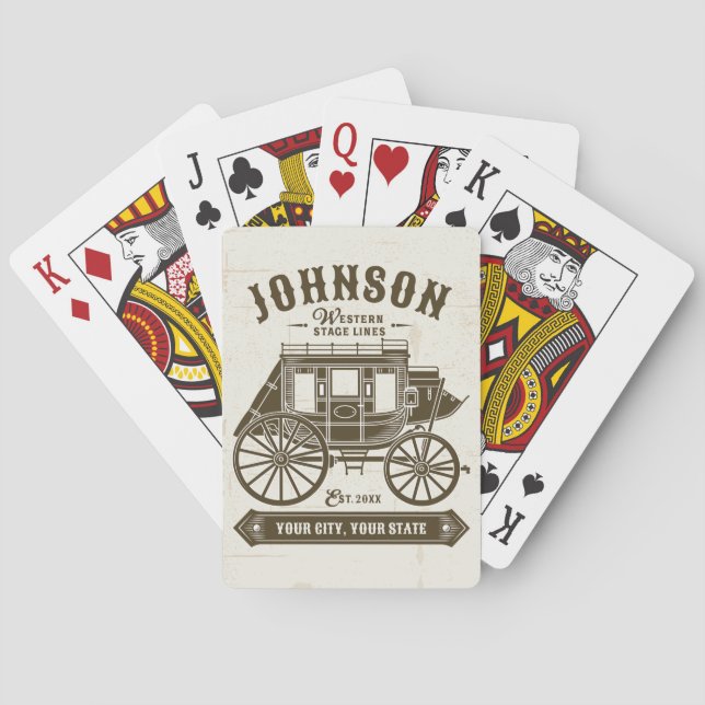 Personalized NAME Old Western Stagecoach Carriage Playing Cards (Back)
