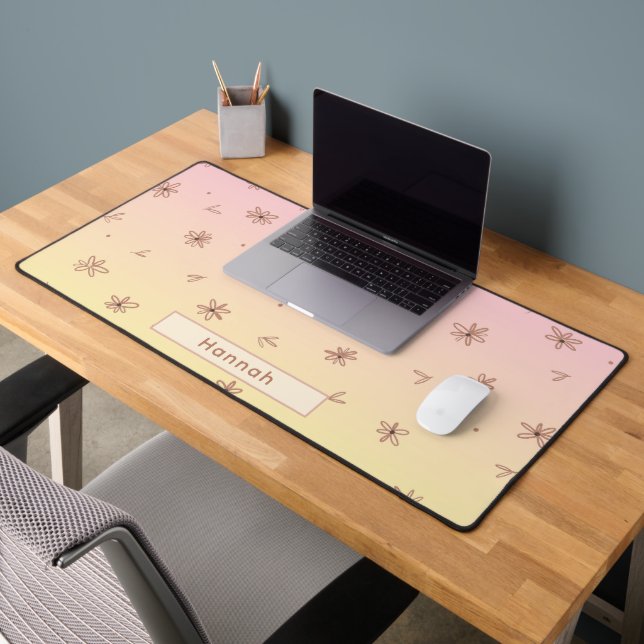 Personalized Name Ombre Pink Yellow Floral Cute  Desk Mat (Office 2)