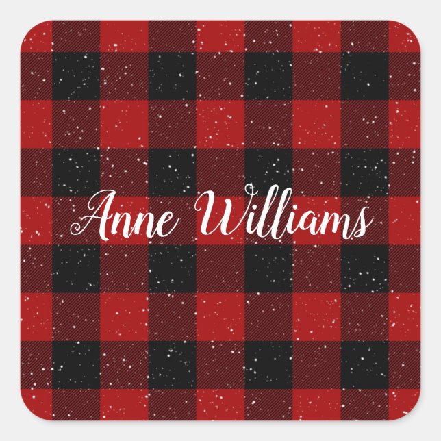 personalized name on buffalo plaid square sticker (Front)