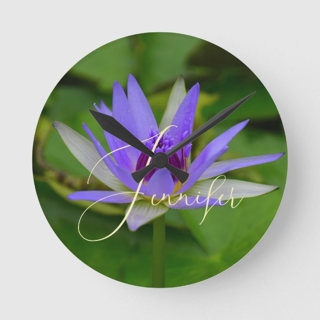 Personalized Name on Lovely Water Lily Wall Clock (Front)