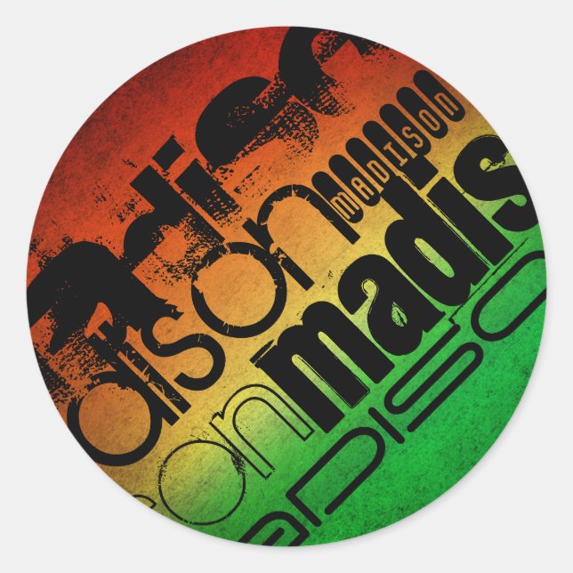 Personalized Name on Neon Orange Yellow & Green Classic Round Sticker (Front)