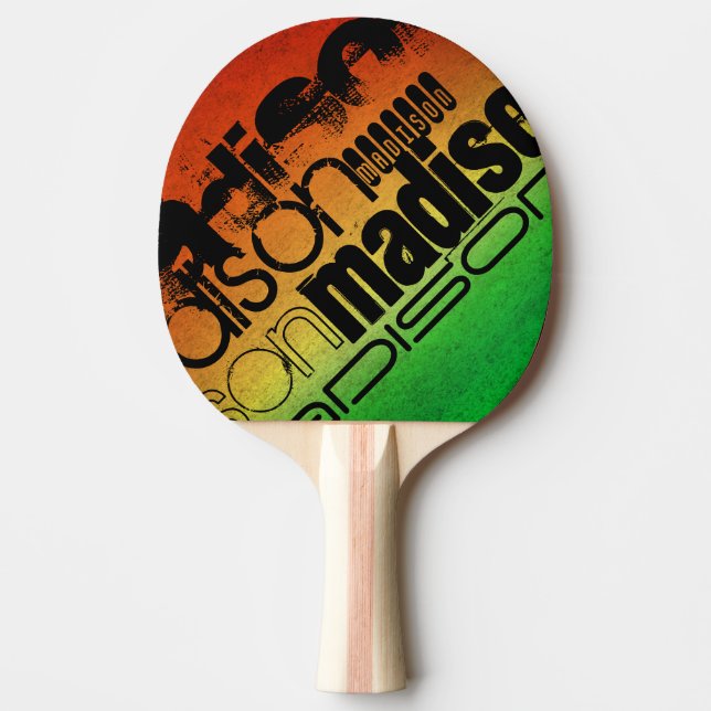 Personalized Name on Neon Orange Yellow & Green Ping Pong Paddle (Front)
